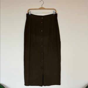 Vintage Dark Green 100% Raw Silk Button-Down Long Skirt